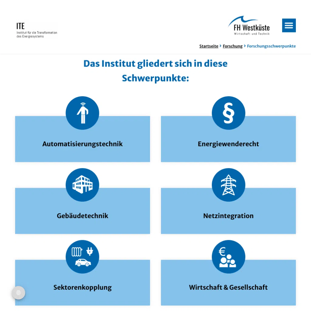 Übersicht Forschungsschwerpunkte des ITE