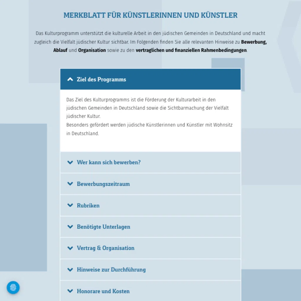 Merkblatt für Künstler, Kulturarbeit in Deutschland.