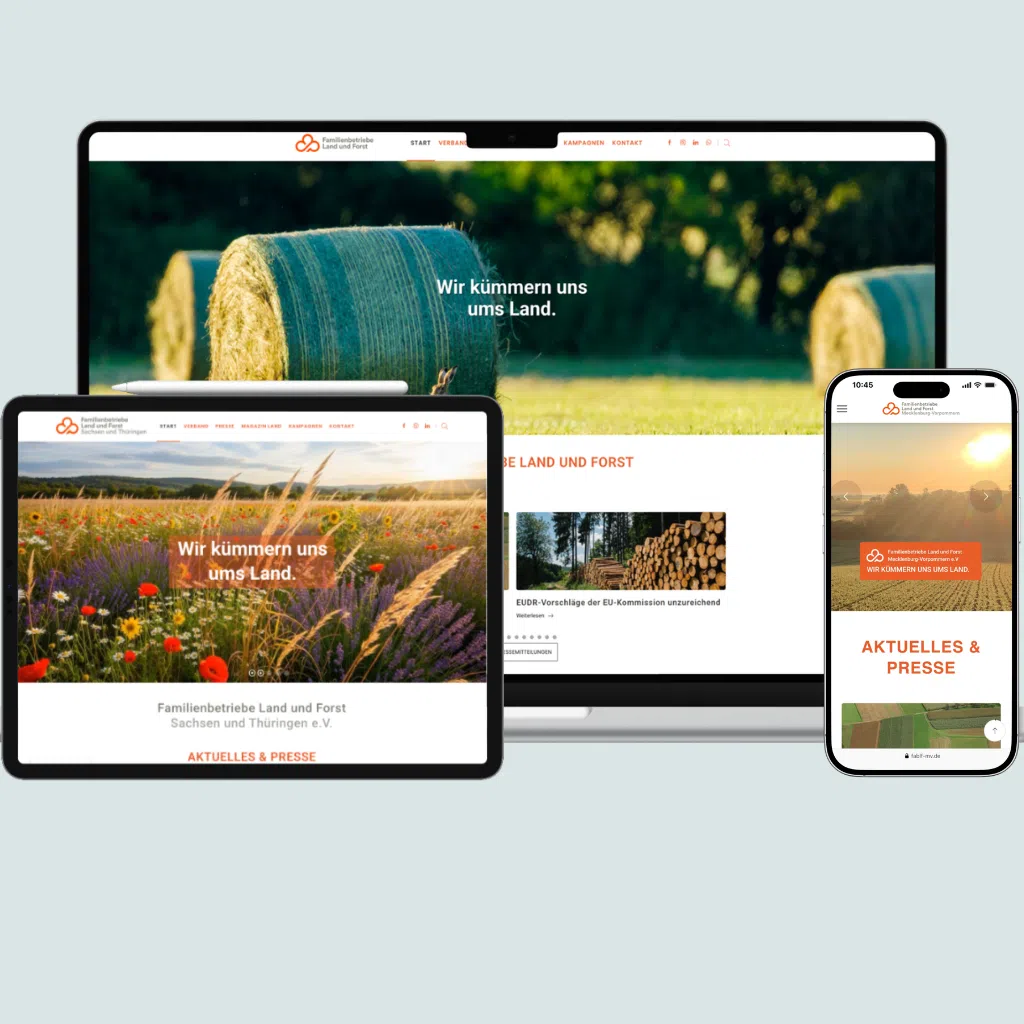 Website für Familienbetriebe Land und Forst auf Geräten